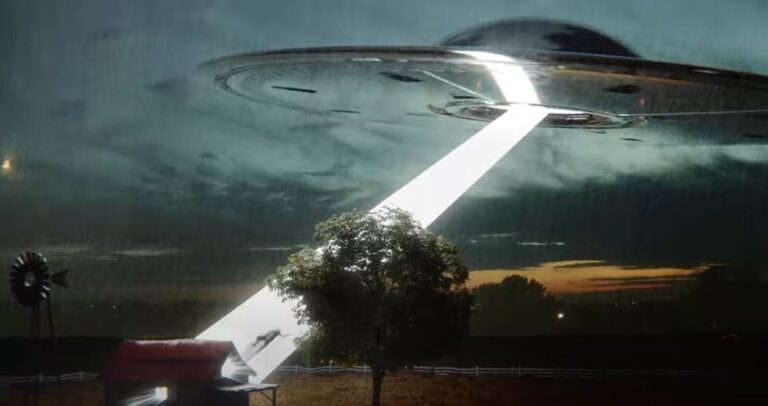 ufo abducting somebody from farm house