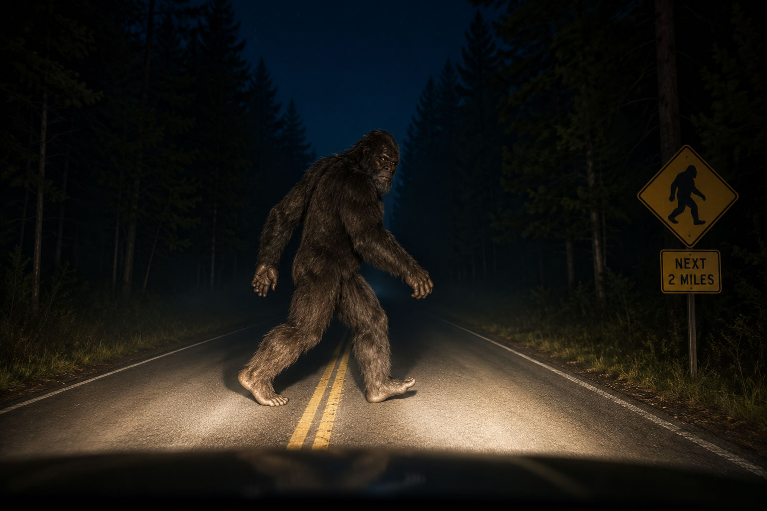 Bigfoot crossing the road Connecticut