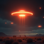 ufo mothership with orbs desert military base