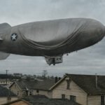 The unmanned Navy L-8 ghost blimp drifting over Daly City in 1942