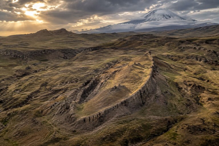 Boat-shaped geological formation near Mount Ararat in eastern Türkiye